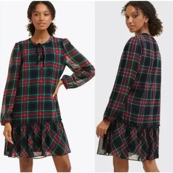 Draper James Dress Womens Small Red Black Green Georgia Plaid Rosanne Shift - Picture 1 of 12